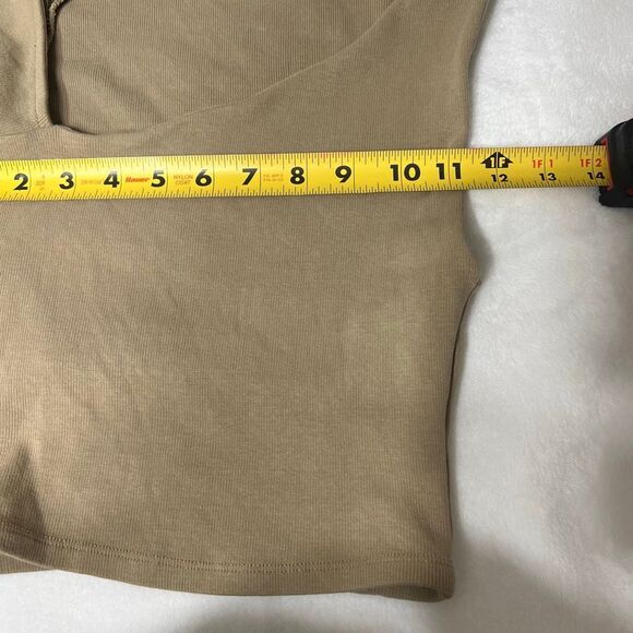 Zara Brown Ribbed One Sleeve Top Small Women - Picture 4 of 4
